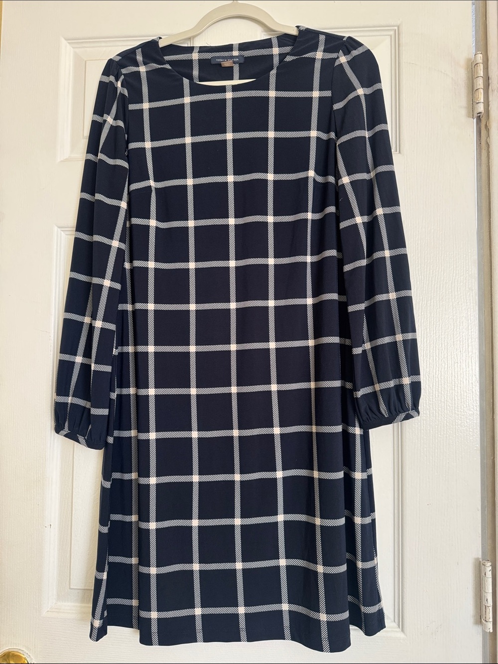 Tommy Hilfiger Navy and White Windowpane Shift Dress